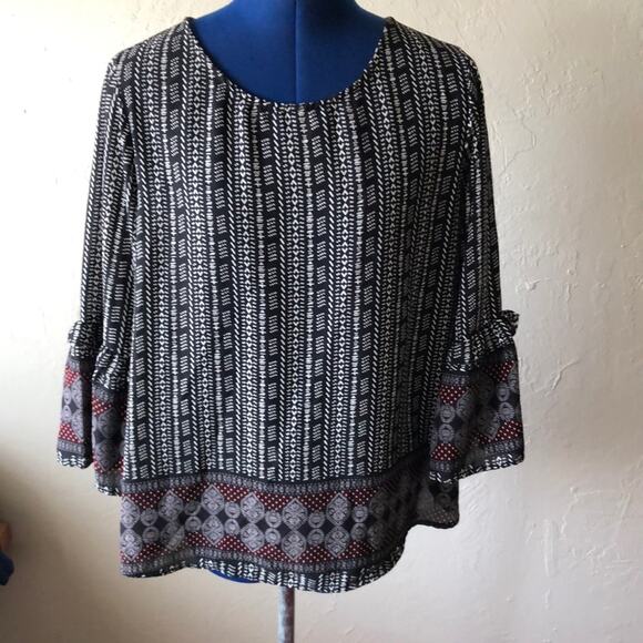 Geometric Print Tie-back Flutter Sleeves Blouse - Picture 1 of 3